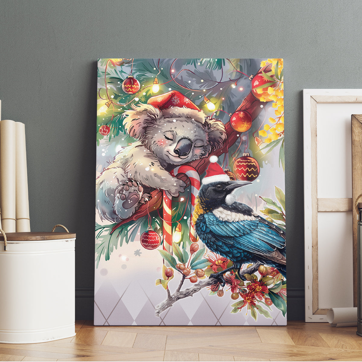 Koala and Tui Bird Christmas in July Canvas Wall Art