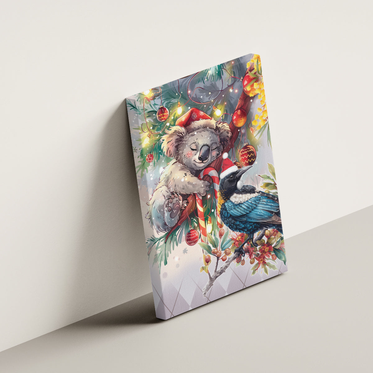 Koala and Tui Bird Christmas in July Canvas Wall Art