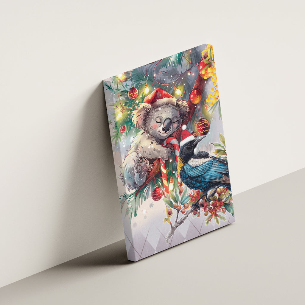 Koala and Tui Bird Christmas in July Canvas Wall Art