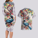 Koala and Tui Bird Christmas in July Couples Matching Long Sleeve Bodycon Dress and Hawaiian Shirt