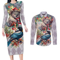 Koala and Tui Bird Christmas in July Couples Matching Long Sleeve Bodycon Dress and Long Sleeve Button Shirt