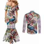 Koala and Tui Bird Christmas in July Couples Matching Mermaid Dress and Long Sleeve Button Shirt