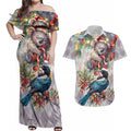 Koala and Tui Bird Christmas in July Couples Matching Off Shoulder Maxi Dress and Hawaiian Shirt