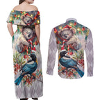 Koala and Tui Bird Christmas in July Couples Matching Off Shoulder Maxi Dress and Long Sleeve Button Shirt