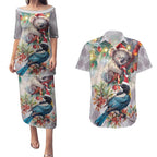Koala and Tui Bird Christmas in July Couples Matching Puletasi and Hawaiian Shirt