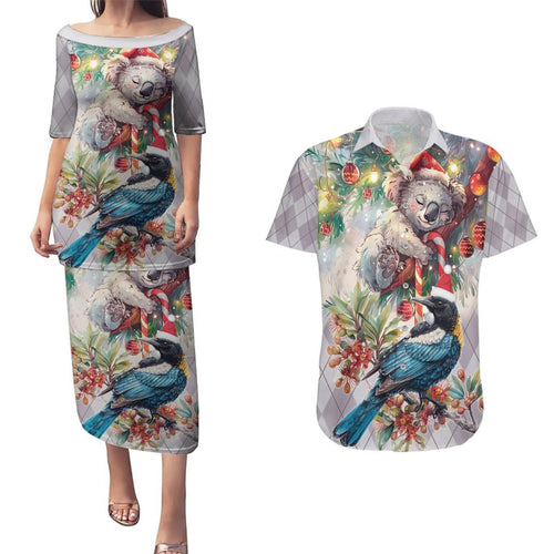 Koala and Tui Bird Christmas in July Couples Matching Puletasi and Hawaiian Shirt