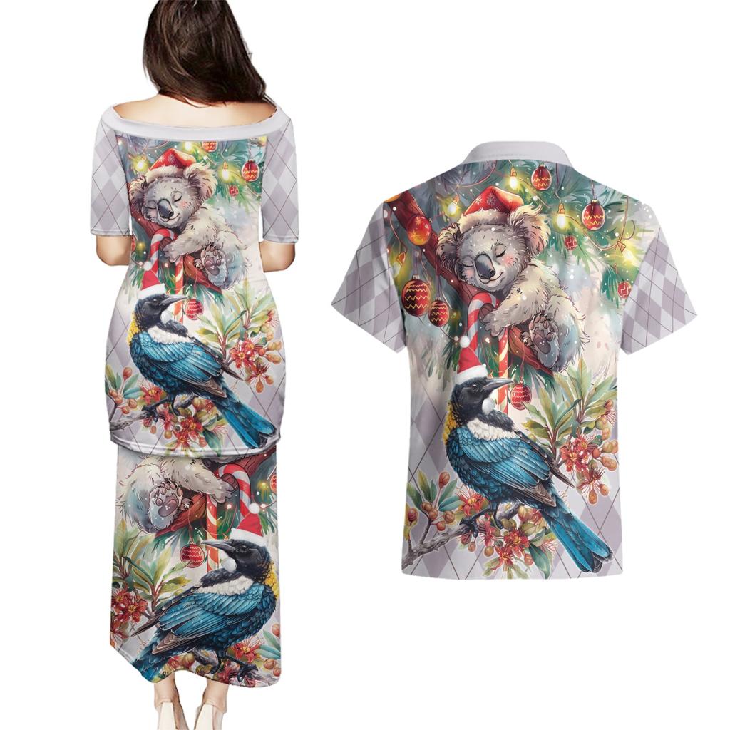 Koala and Tui Bird Christmas in July Couples Matching Puletasi and Hawaiian Shirt