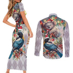 Koala and Tui Bird Christmas in July Couples Matching Short Sleeve Bodycon Dress and Long Sleeve Button Shirt