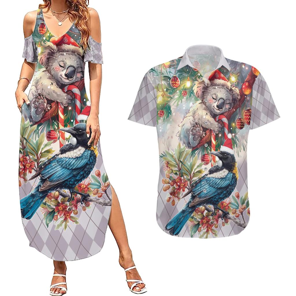 Koala and Tui Bird Christmas in July Couples Matching Summer Maxi Dress and Hawaiian Shirt
