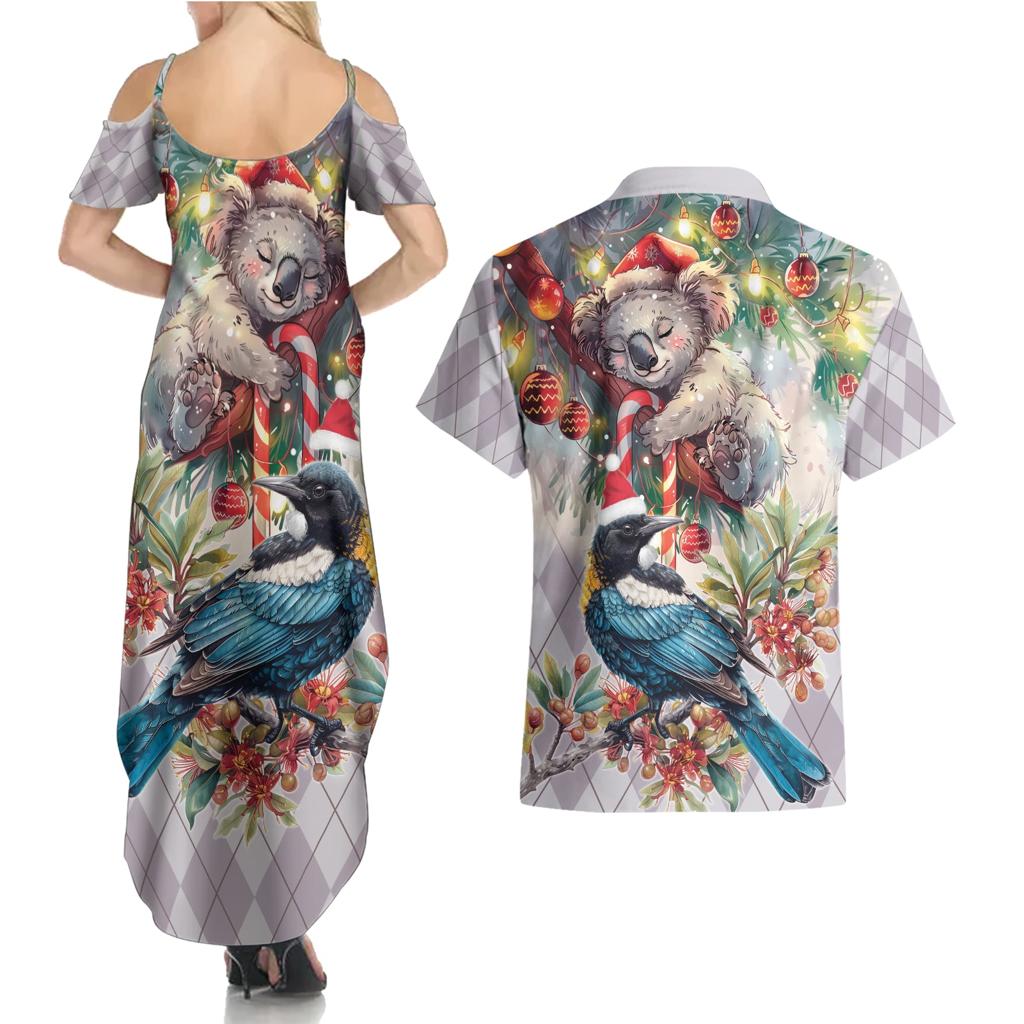 Koala and Tui Bird Christmas in July Couples Matching Summer Maxi Dress and Hawaiian Shirt