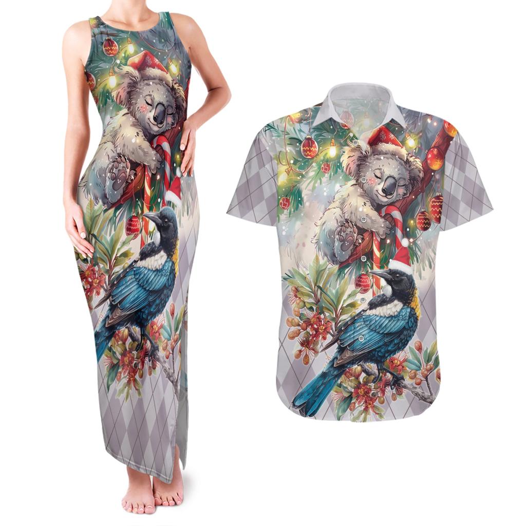 Koala and Tui Bird Christmas in July Couples Matching Tank Maxi Dress and Hawaiian Shirt