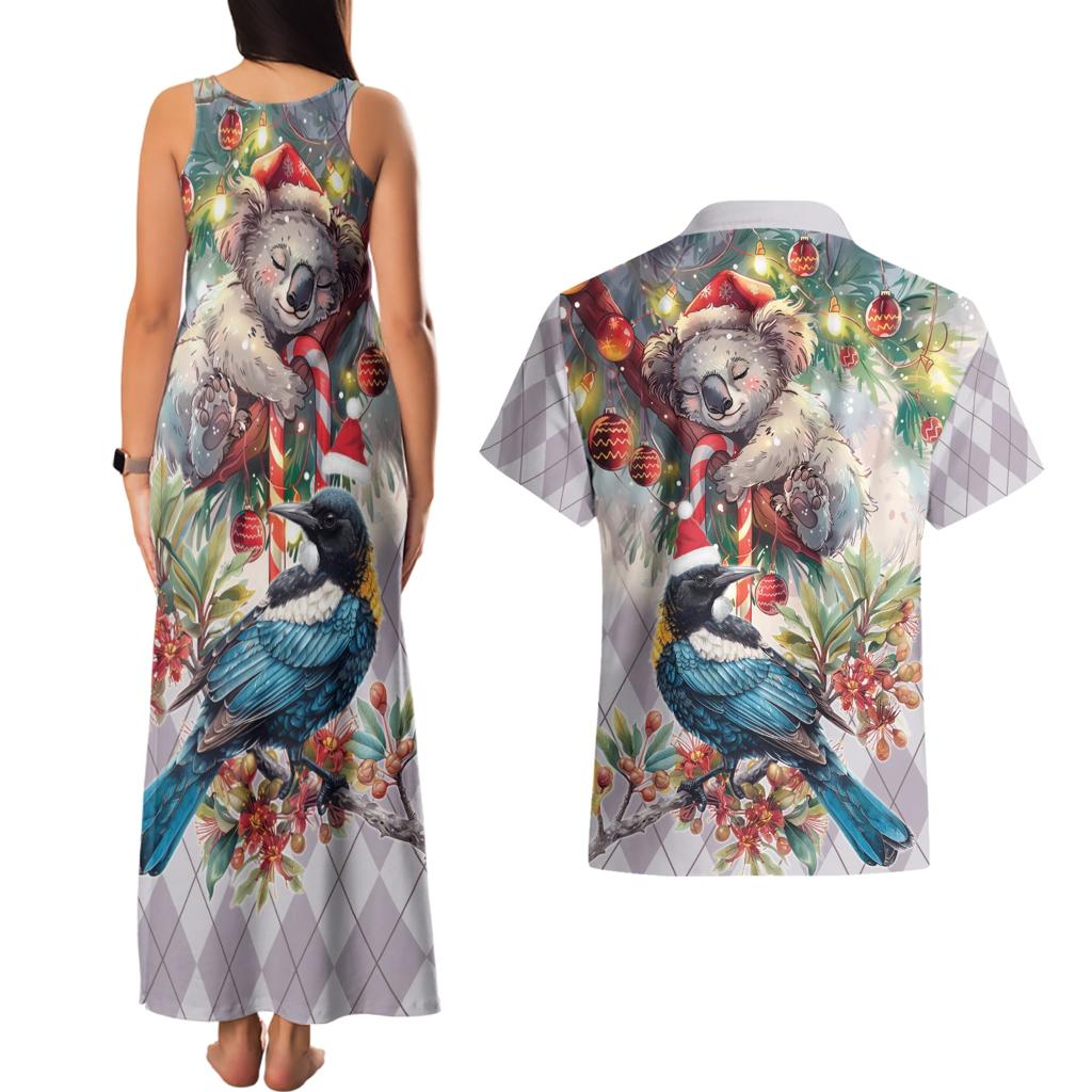 Koala and Tui Bird Christmas in July Couples Matching Tank Maxi Dress and Hawaiian Shirt