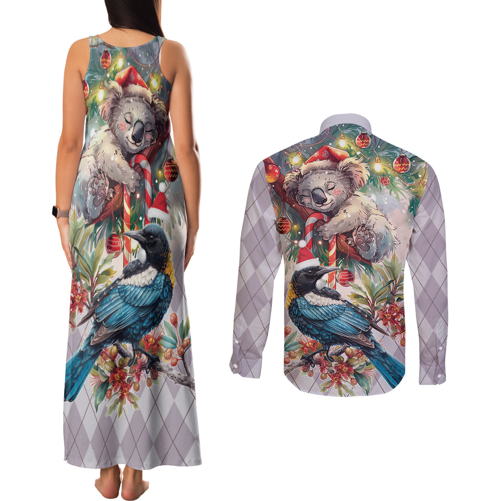 Koala and Tui Bird Christmas in July Couples Matching Tank Maxi Dress and Long Sleeve Button Shirt