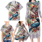 Koala and Tui Bird Christmas in July Family Matching Long Sleeve Bodycon Dress and Hawaiian Shirt