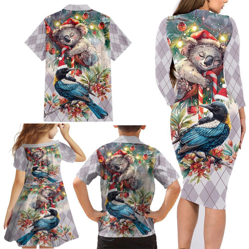Koala and Tui Bird Christmas in July Family Matching Long Sleeve Bodycon Dress and Hawaiian Shirt