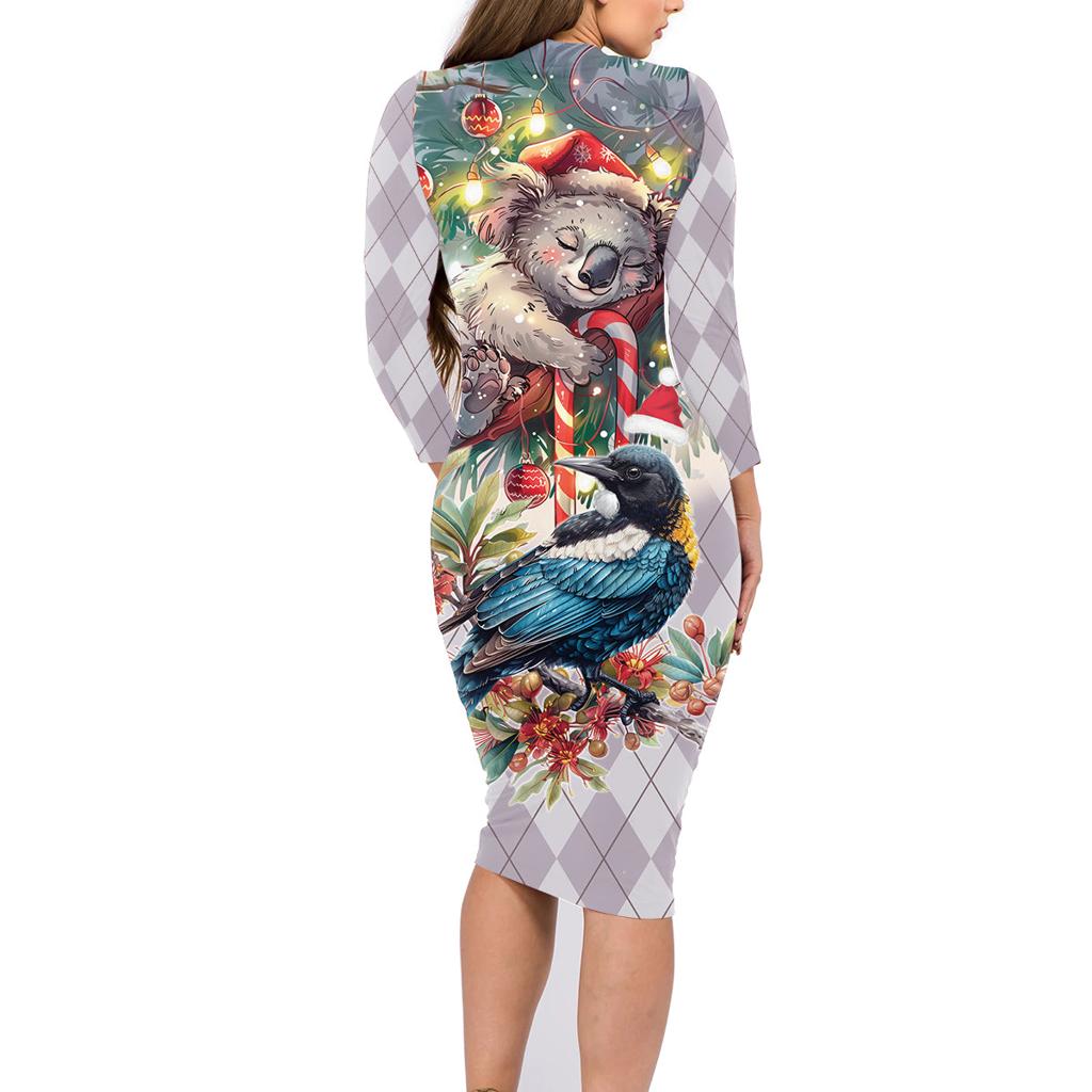 Koala and Tui Bird Christmas in July Family Matching Long Sleeve Bodycon Dress and Hawaiian Shirt