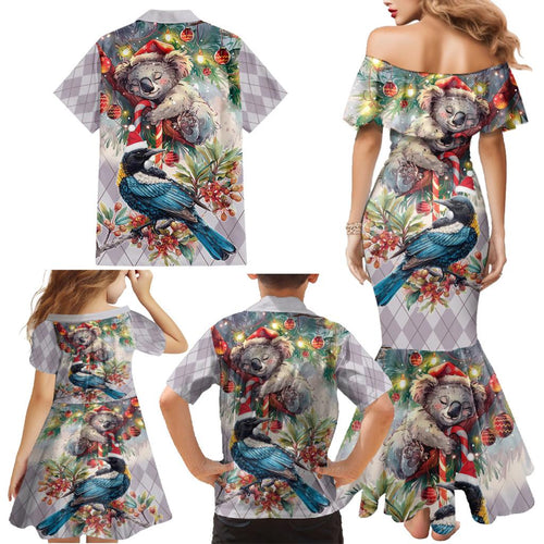 Koala and Tui Bird Christmas in July Family Matching Mermaid Dress and Hawaiian Shirt