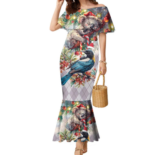 Koala and Tui Bird Christmas in July Family Matching Mermaid Dress and Hawaiian Shirt