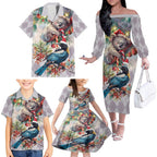 Koala and Tui Bird Christmas in July Family Matching Off The Shoulder Long Sleeve Dress and Hawaiian Shirt