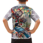 Koala and Tui Bird Christmas in July Family Matching Off The Shoulder Long Sleeve Dress and Hawaiian Shirt