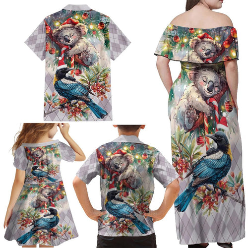 Koala and Tui Bird Christmas in July Family Matching Off Shoulder Maxi Dress and Hawaiian Shirt