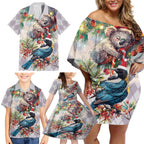 Koala and Tui Bird Christmas in July Family Matching Off Shoulder Short Dress and Hawaiian Shirt