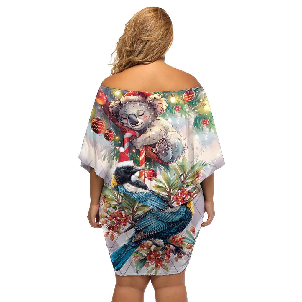 Koala and Tui Bird Christmas in July Family Matching Off Shoulder Short Dress and Hawaiian Shirt
