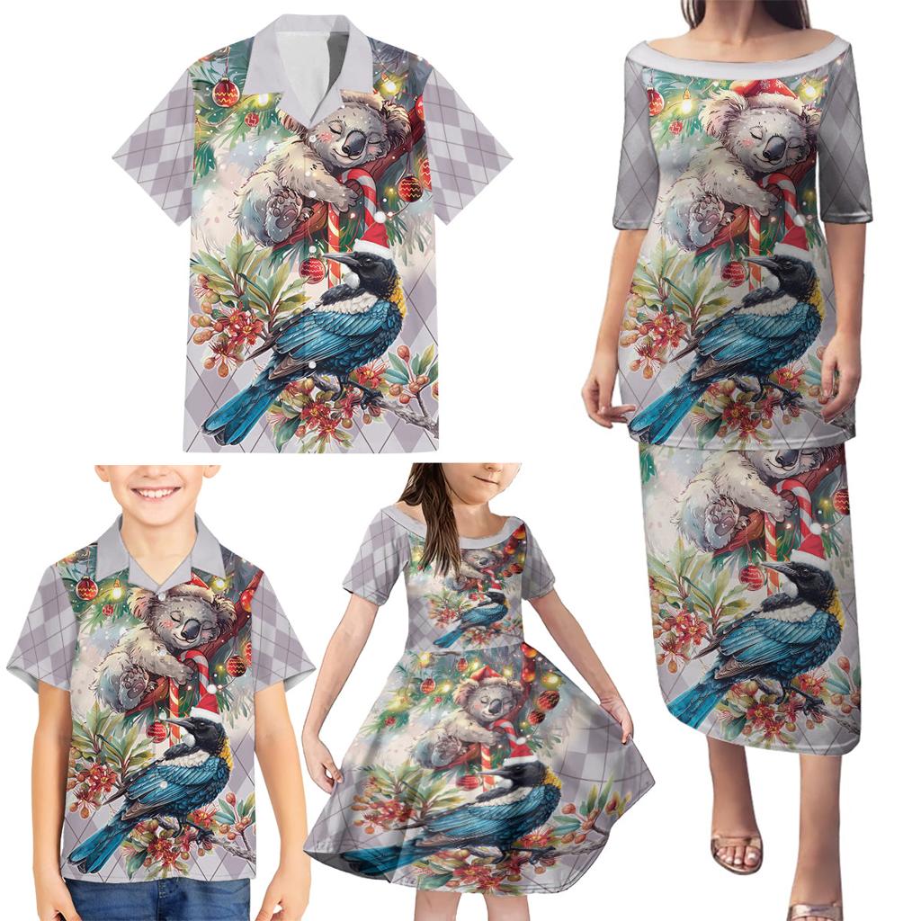 Koala and Tui Bird Christmas in July Family Matching Puletasi and Hawaiian Shirt