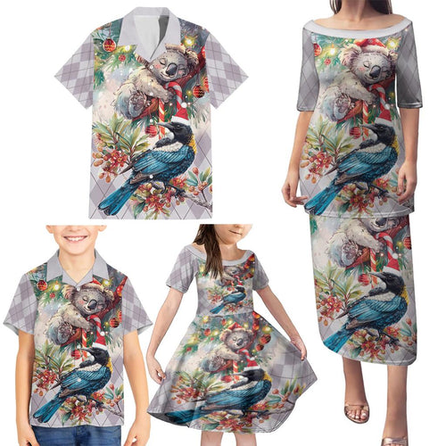 Koala and Tui Bird Christmas in July Family Matching Puletasi and Hawaiian Shirt