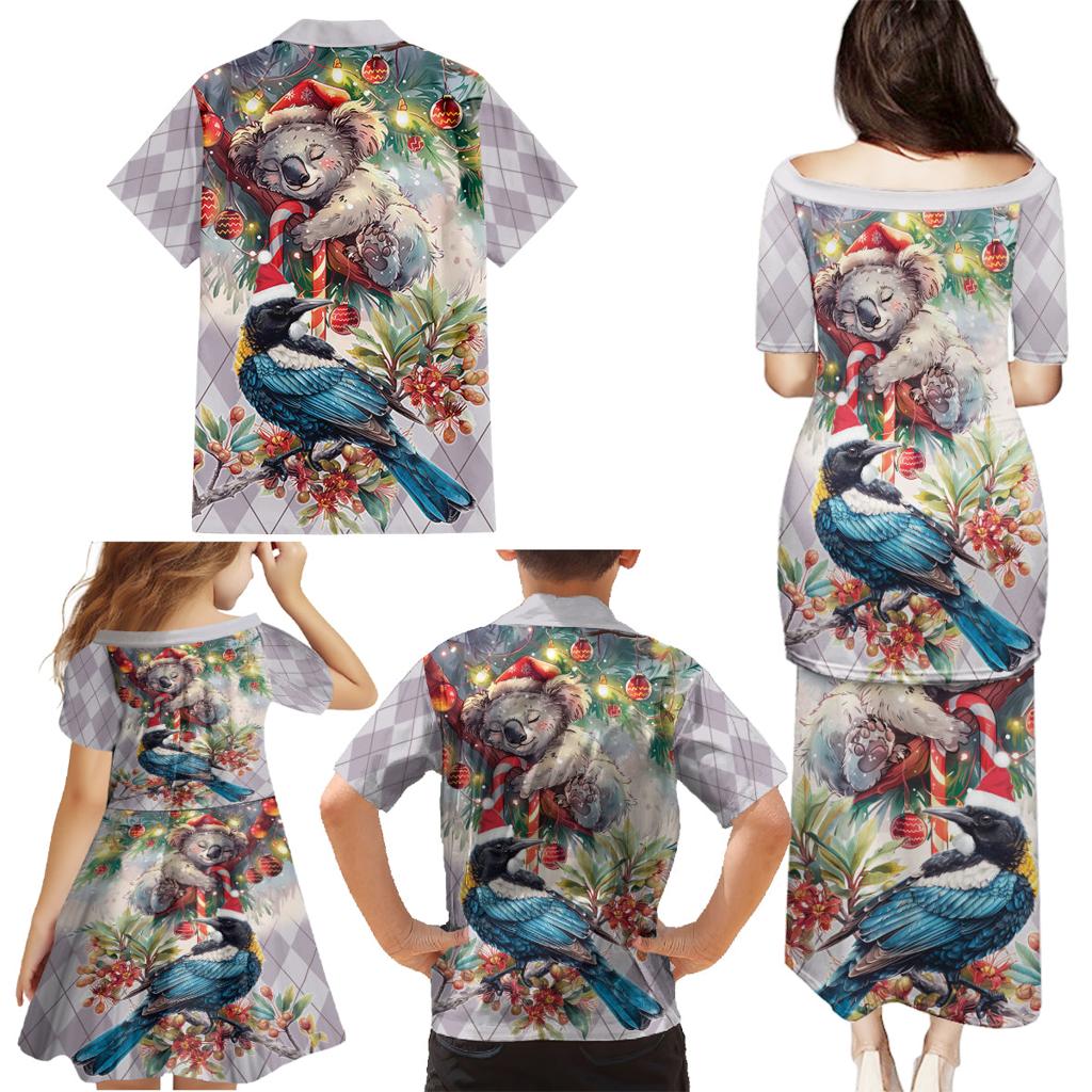 Koala and Tui Bird Christmas in July Family Matching Puletasi and Hawaiian Shirt