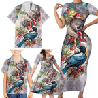 Koala and Tui Bird Christmas in July Family Matching Short Sleeve Bodycon Dress and Hawaiian Shirt
