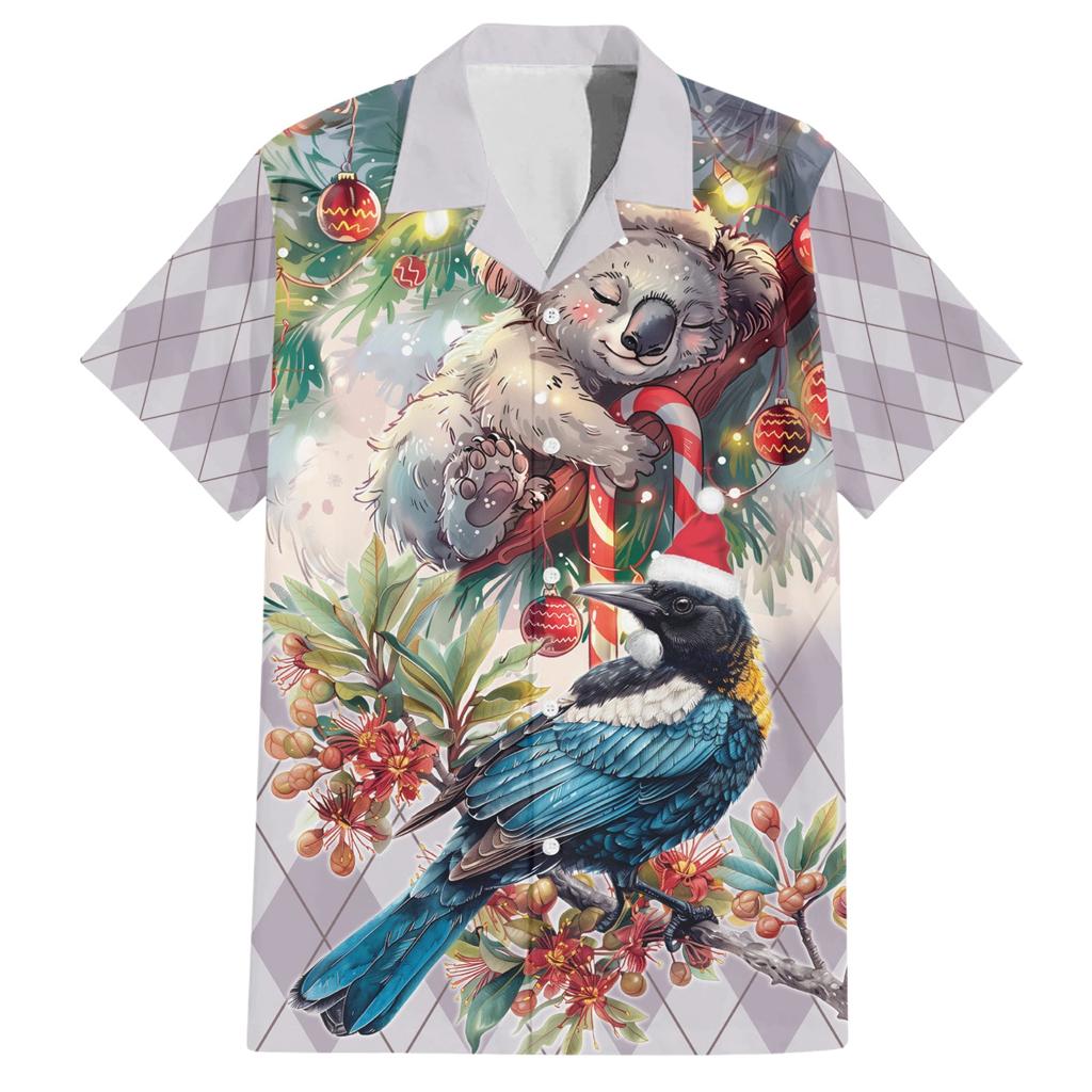 Koala and Tui Bird Christmas in July Family Matching Short Sleeve Bodycon Dress and Hawaiian Shirt