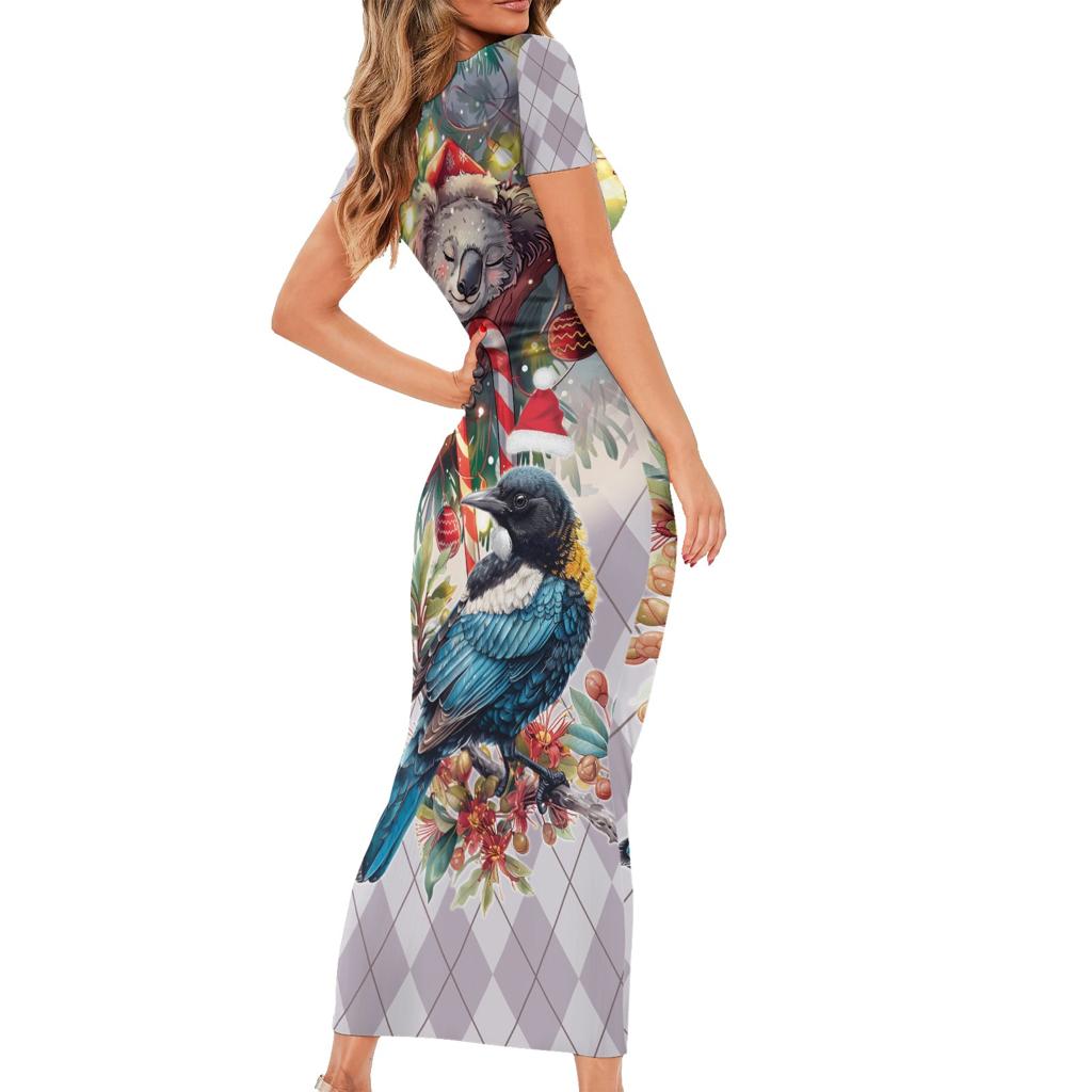 Koala and Tui Bird Christmas in July Family Matching Short Sleeve Bodycon Dress and Hawaiian Shirt