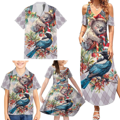 Koala and Tui Bird Christmas in July Family Matching Summer Maxi Dress and Hawaiian Shirt