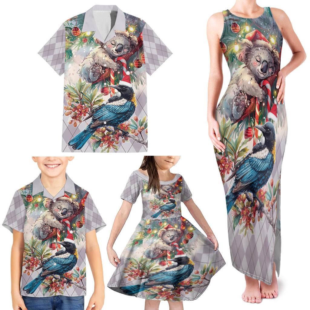 Koala and Tui Bird Christmas in July Family Matching Tank Maxi Dress and Hawaiian Shirt
