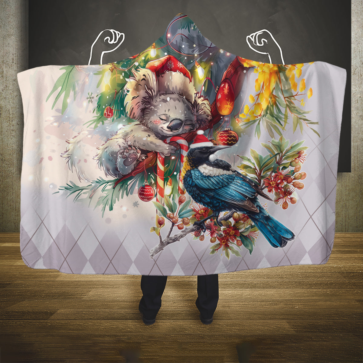 Koala and Tui Bird Christmas in July Hooded Blanket