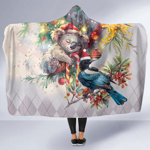 Koala and Tui Bird Christmas in July Hooded Blanket