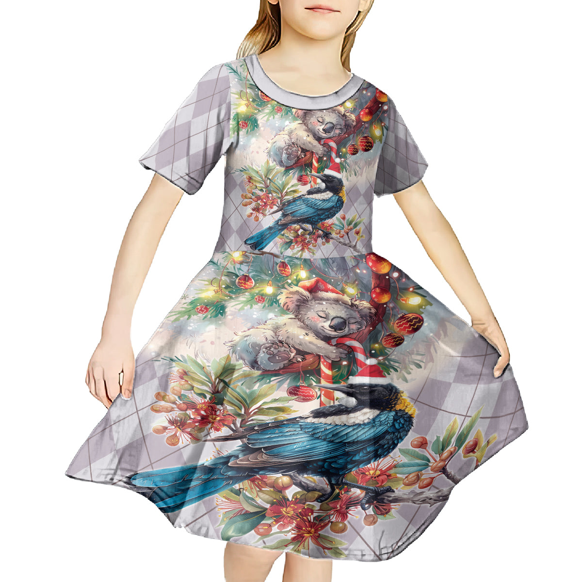 Koala and Tui Bird Christmas in July Kid Short Sleeve Dress