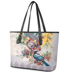 Koala and Tui Bird Christmas in July Leather Tote Bag