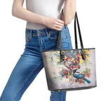 Koala and Tui Bird Christmas in July Leather Tote Bag