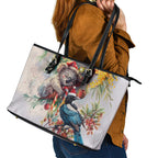 Koala and Tui Bird Christmas in July Leather Tote Bag