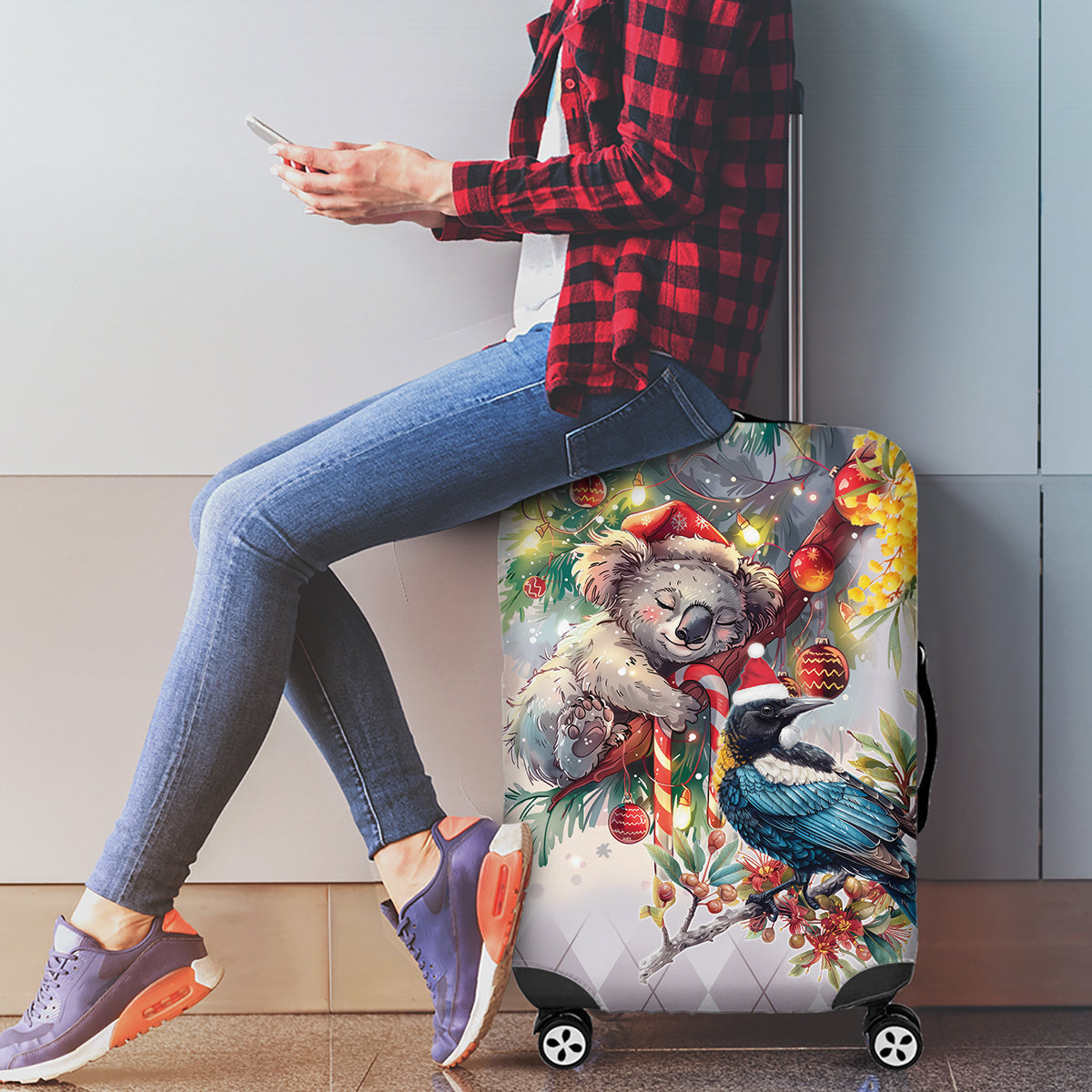 Koala and Tui Bird Christmas in July Luggage Cover
