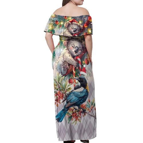 Koala and Tui Bird Christmas in July Off Shoulder Maxi Dress