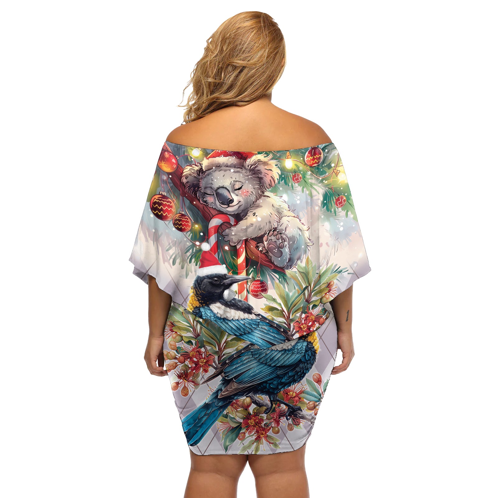 Koala and Tui Bird Christmas in July Off Shoulder Short Dress