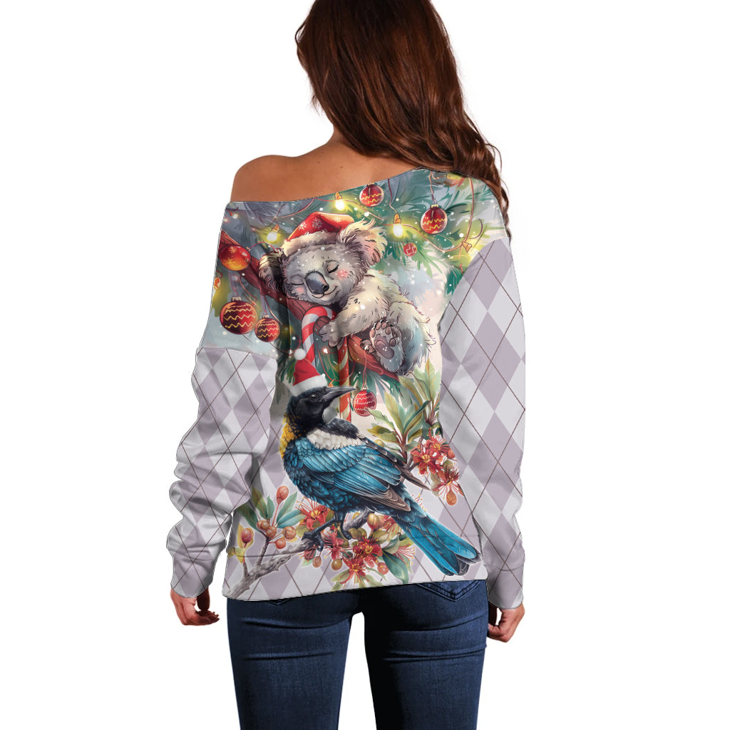 Koala and Tui Bird Christmas in July Off Shoulder Sweater