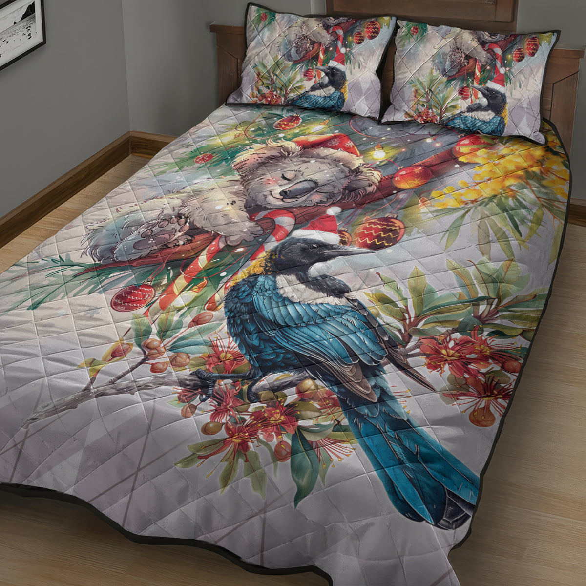 Koala and Tui Bird Christmas in July Quilt Bed Set