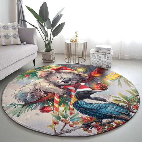 Koala and Tui Bird Christmas in July Round Carpet