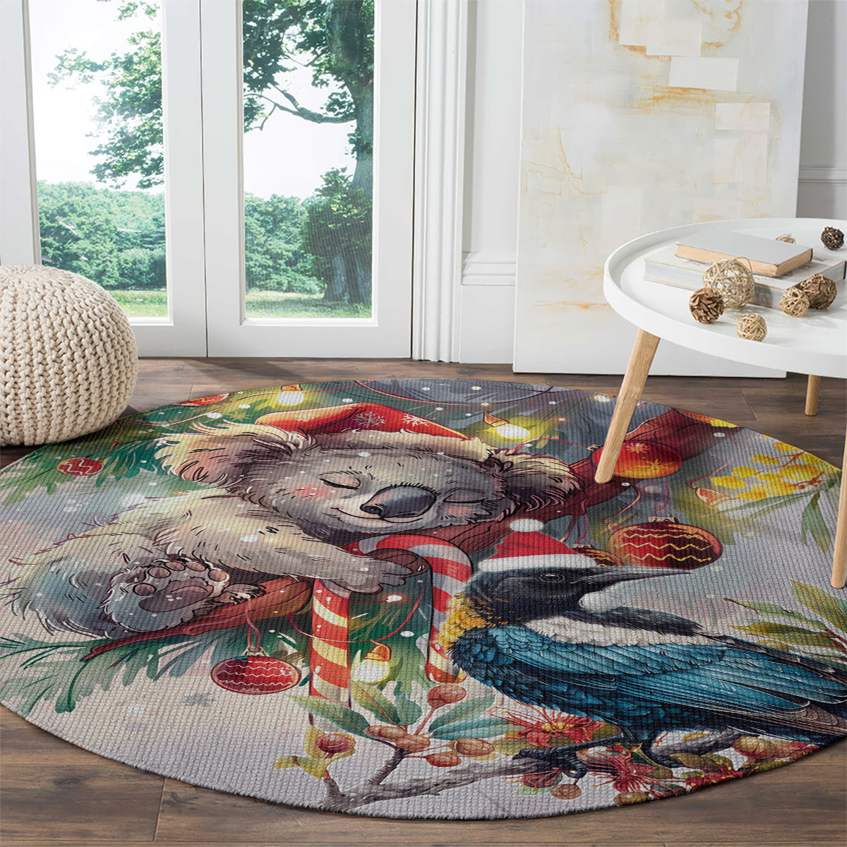 Koala and Tui Bird Christmas in July Round Carpet