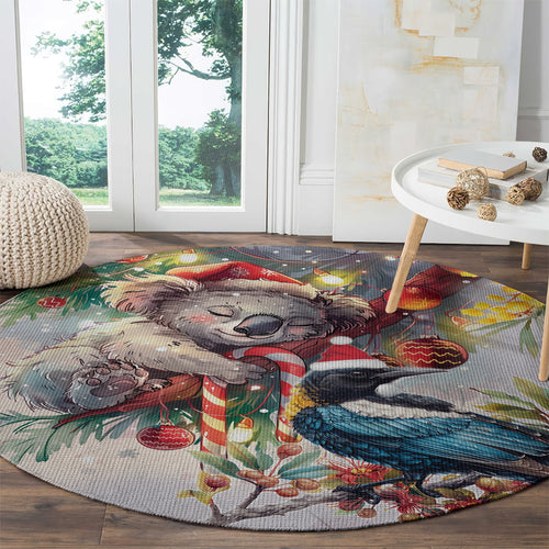 Koala and Tui Bird Christmas in July Round Carpet
