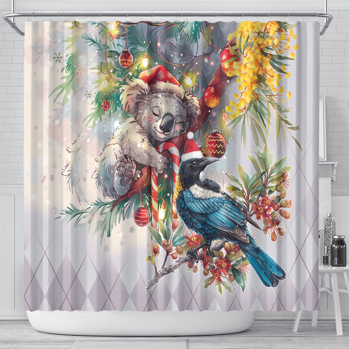 Koala and Tui Bird Christmas in July Shower Curtain